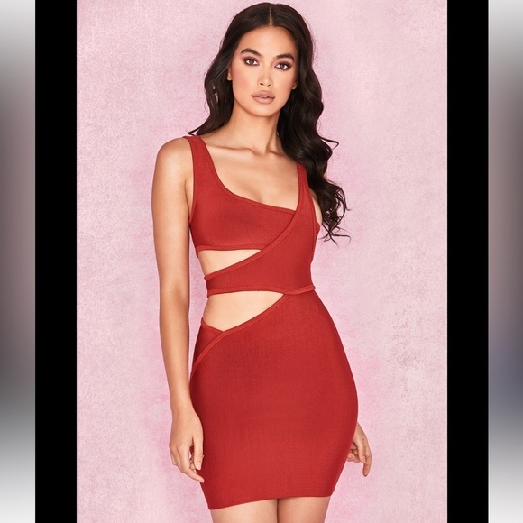 House Of CB Michi Rust Cut Out Bandage Bodycon Party Mini Dress - Picture 1 of 9